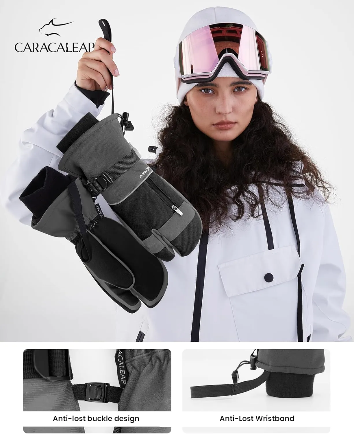 3-Fingers Ski Mittens for Men & Women Winter Snow Mitts Waterproof Gloves Warm 3M Thinsulate for Snowboard Snowmobile