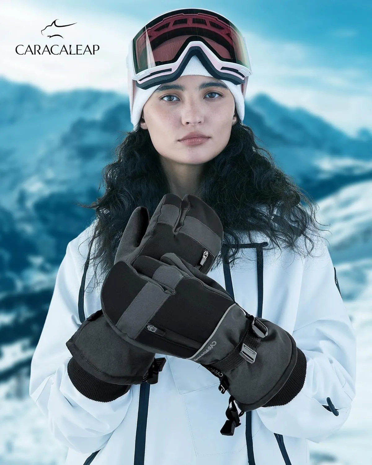 3-Fingers Ski Mittens for Men & Women Winter Snow Mitts Waterproof Gloves Warm 3M Thinsulate for Snowboard Snowmobile