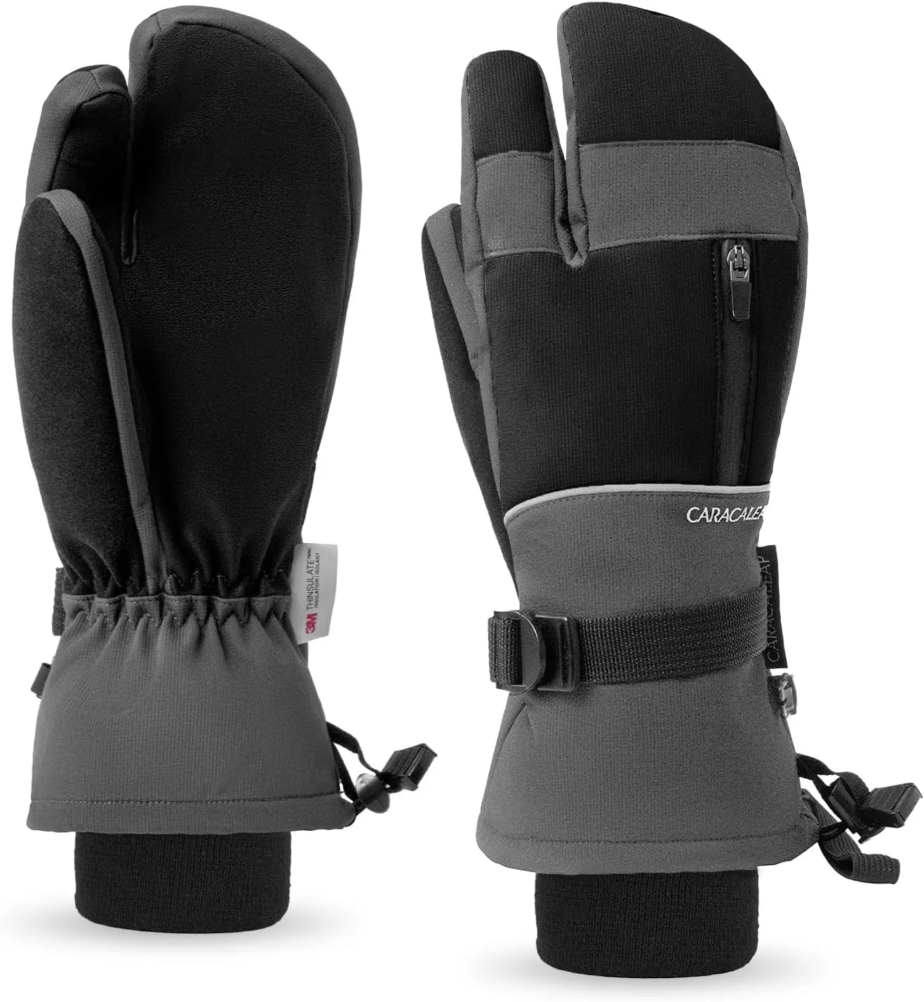 3-Fingers Ski Mittens for Men & Women Winter Snow Mitts Waterproof Gloves Warm 3M Thinsulate for Snowboard Snowmobile