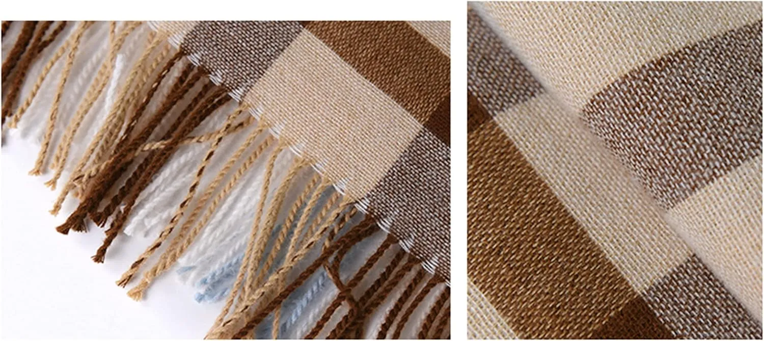 Alidamo Winter Scarf Cashmere Feel Wool Tassel Pashmina Shawl Soft Scarves Tie-dyed& Plaid Solid Colors