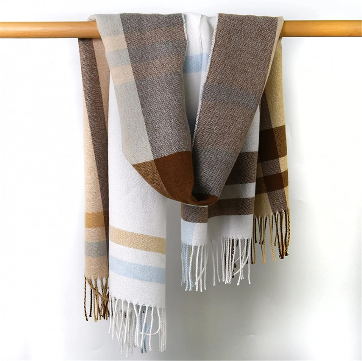 Alidamo Winter Scarf Cashmere Feel Wool Tassel Pashmina Shawl Soft Scarves Tie-dyed& Plaid Solid Colors