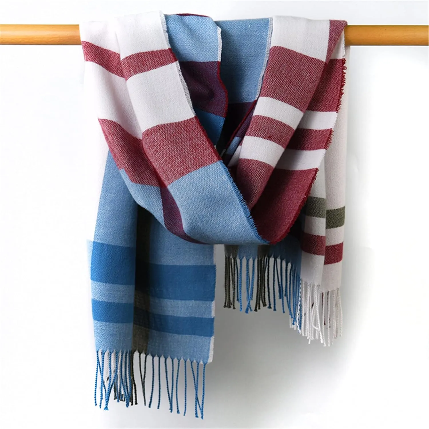 Alidamo Winter Scarf Cashmere Feel Wool Tassel Pashmina Shawl Soft Scarves Tie-dyed& Plaid Solid Colors