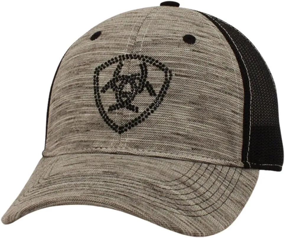 ARIAT Ladies Grey Rhinestone Shield Snapback Cap with Black Mesh Back, Adjustable