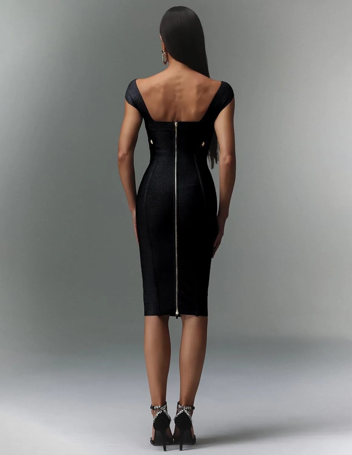 BELLA BARNETT Sleek Black Stain Off Shoulder Sleeveless Bodycon Cocktail Dress