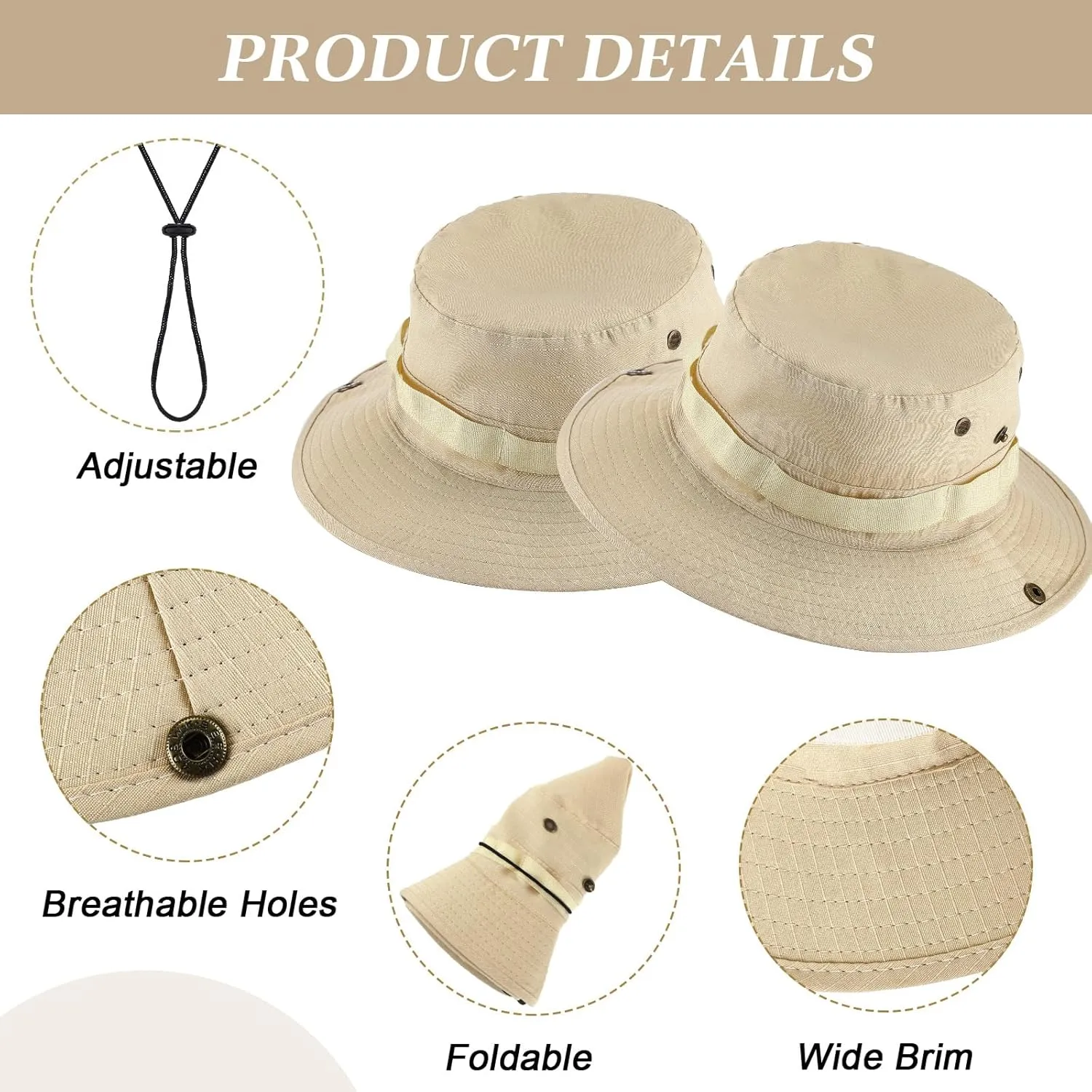 Berlune 30 Pcs Bucket Hat Bulk Wide Brim Boonie Hats Safari Fishing Hat Sun Hat with Chin Strap for Men Women Hiking Travel