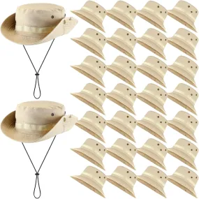Berlune 30 Pcs Bucket Hat Bulk Wide Brim Boonie Hats Safari Fishing Hat Sun Hat with Chin Strap for Men Women Hiking Travel