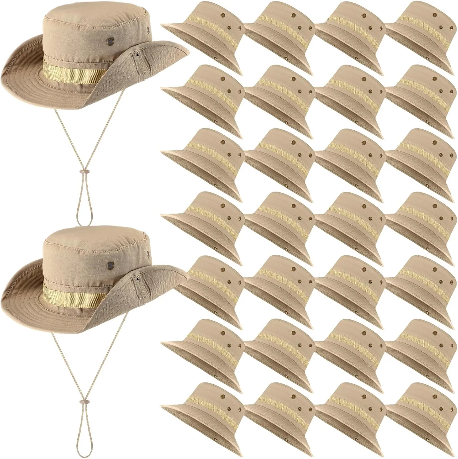 Berlune 30 Pcs Bucket Hat Bulk Wide Brim Boonie Hats Safari Fishing Hat Sun Hat with Chin Strap for Men Women Hiking Travel