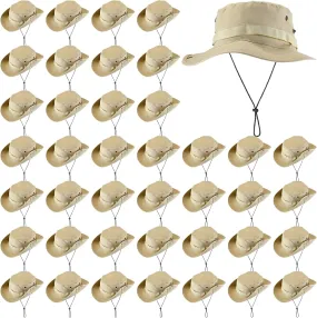 Berlune 40 Pcs Bucket Hat Bulk Wide Brim Boonie Hats Safari Fishing Hat Sun Hat with Chin Strap for Men Women Hiking Travel Golf Military Beach Khaki