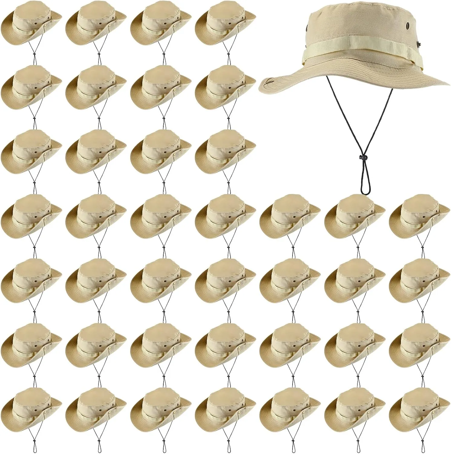 Berlune 40 Pcs Bucket Hat Bulk Wide Brim Boonie Hats Safari Fishing Hat Sun Hat with Chin Strap for Men Women Hiking Travel Golf Military Beach Khaki