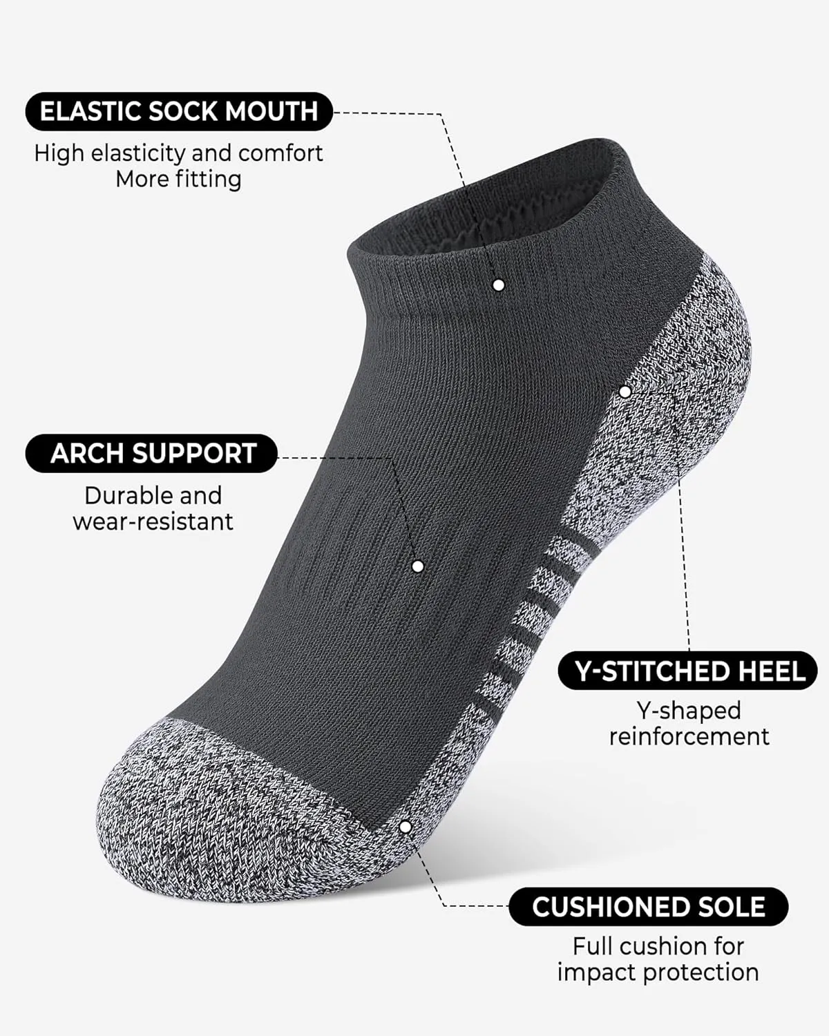 BOOPH 10 Pcs Kids Socks Girls Boys Low Cut Cushioned Compression Ankle Athletic Running Socks