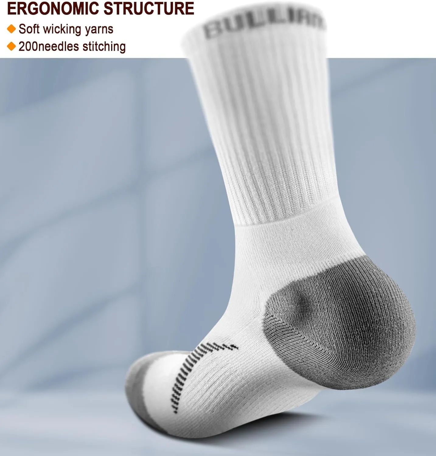 BULLIANT Men Compression Socks, Athletic Active Running Socks for Men Sports Hiking Fishing Cushioned Footbed Arch Support