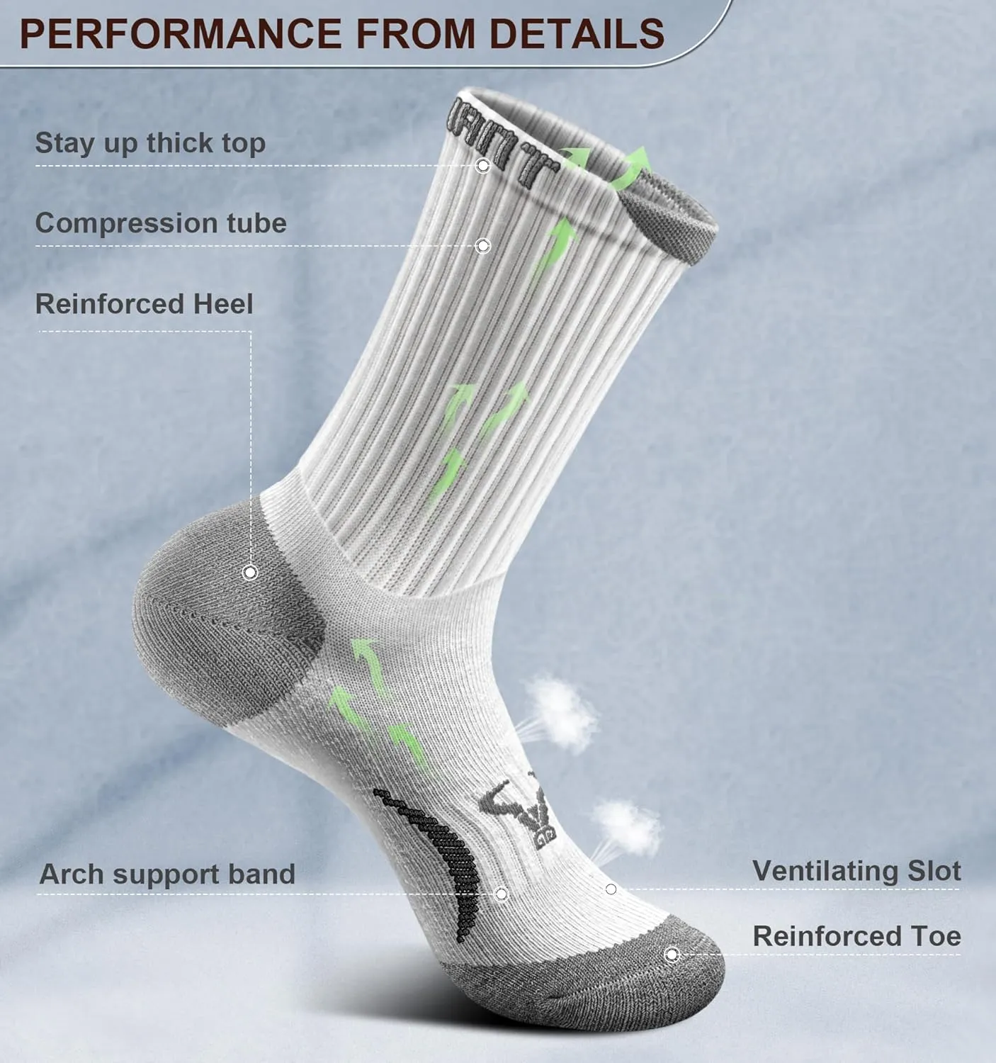 BULLIANT Men Compression Socks, Athletic Active Running Socks for Men Sports Hiking Fishing Cushioned Footbed Arch Support