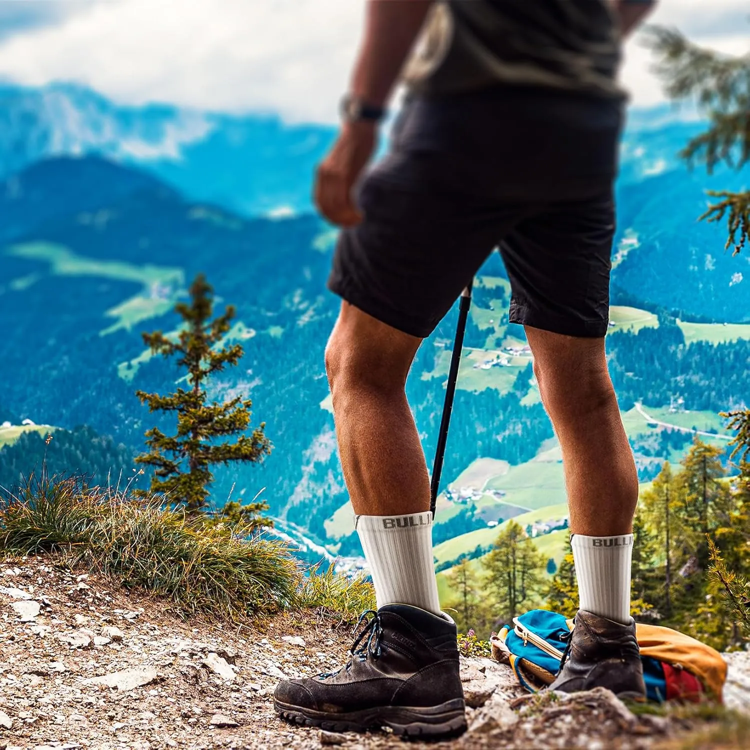 BULLIANT Men Compression Socks, Athletic Active Running Socks for Men Sports Hiking Fishing Cushioned Footbed Arch Support