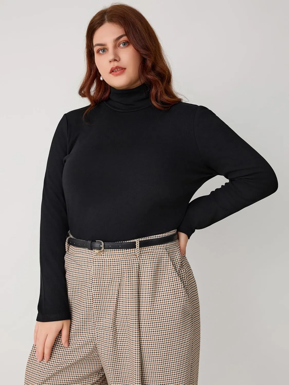 CIDER Women's Plus Size Mock Turtleneck Tops Long Sleeve Slim Fit Curve Fall Essentials T Shirts