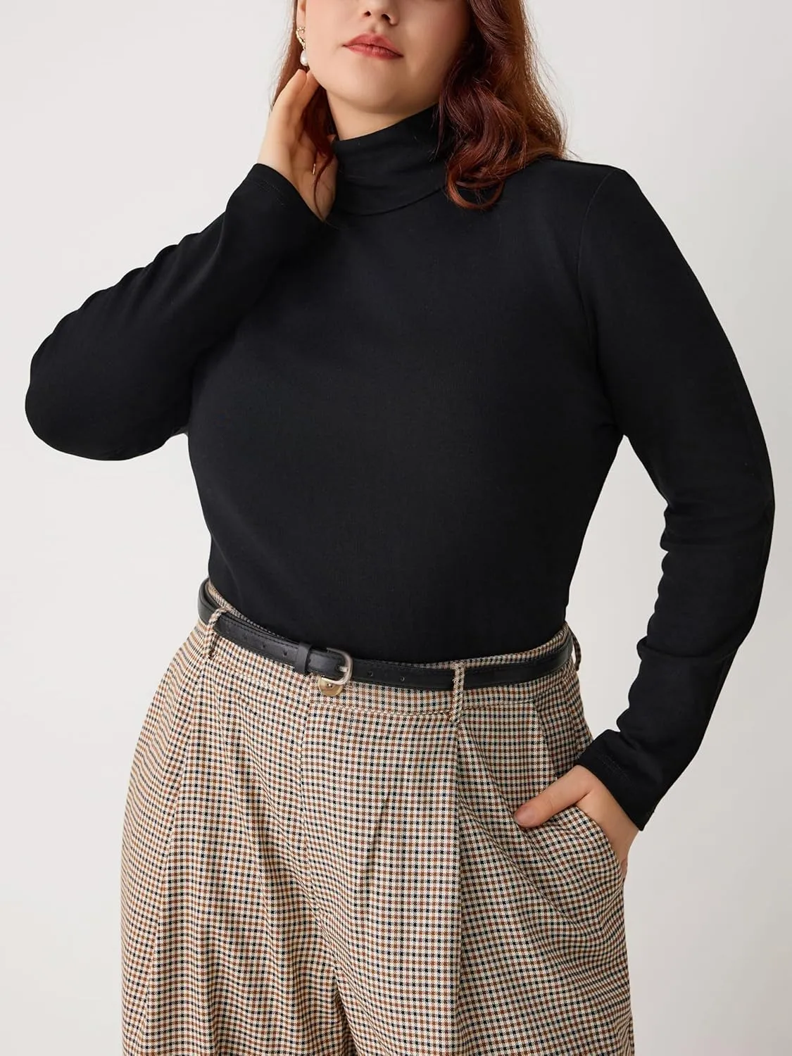 CIDER Women's Plus Size Mock Turtleneck Tops Long Sleeve Slim Fit Curve Fall Essentials T Shirts