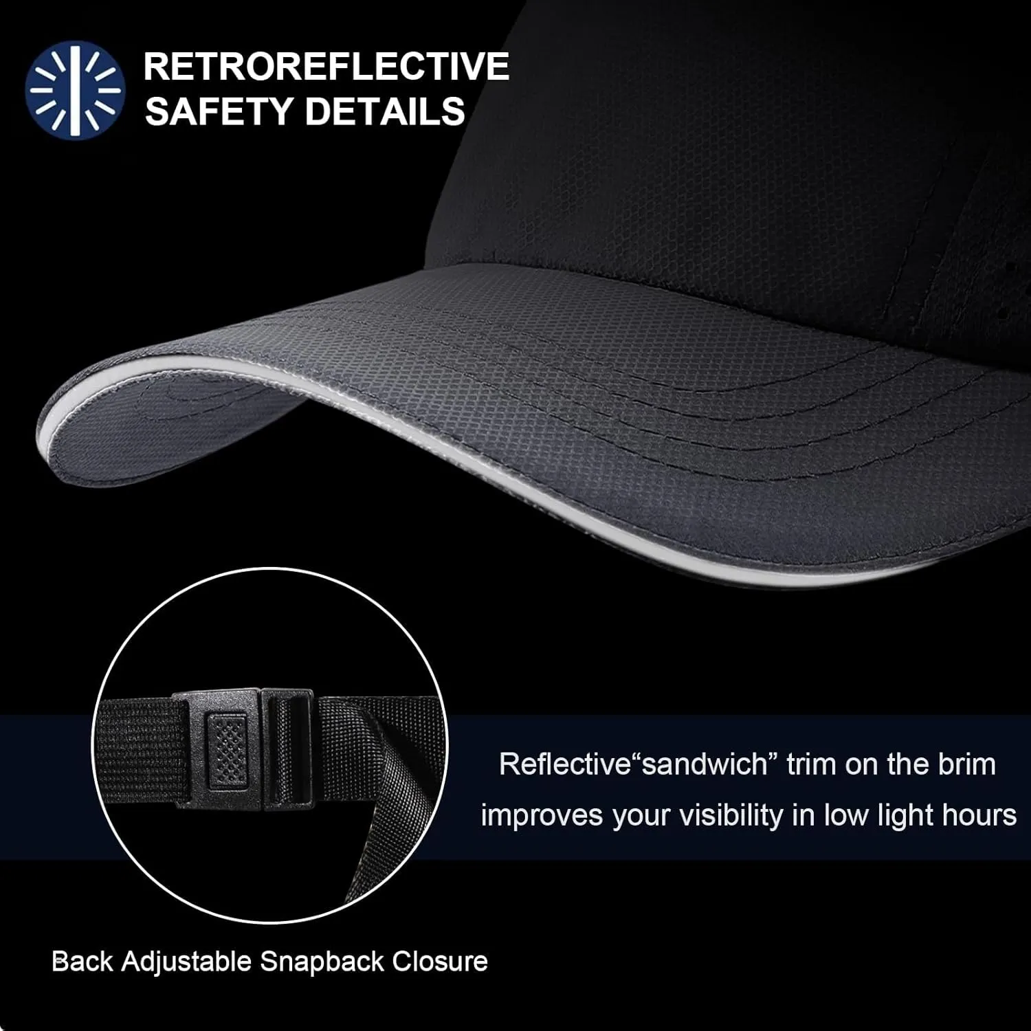 Cooling Breathable Baseball Cap Mesh Quick Dry Sports Cap Lightweight Run Hat with Reflective Trim for Men Women