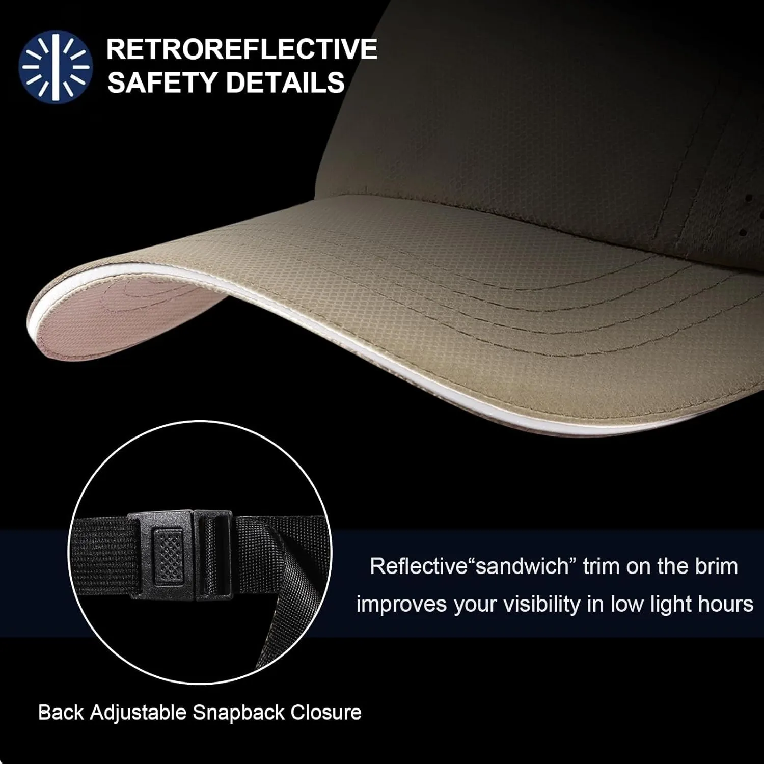 Cooling Breathable Baseball Cap Mesh Quick Dry Sports Cap Lightweight Run Hat with Reflective Trim for Men Women