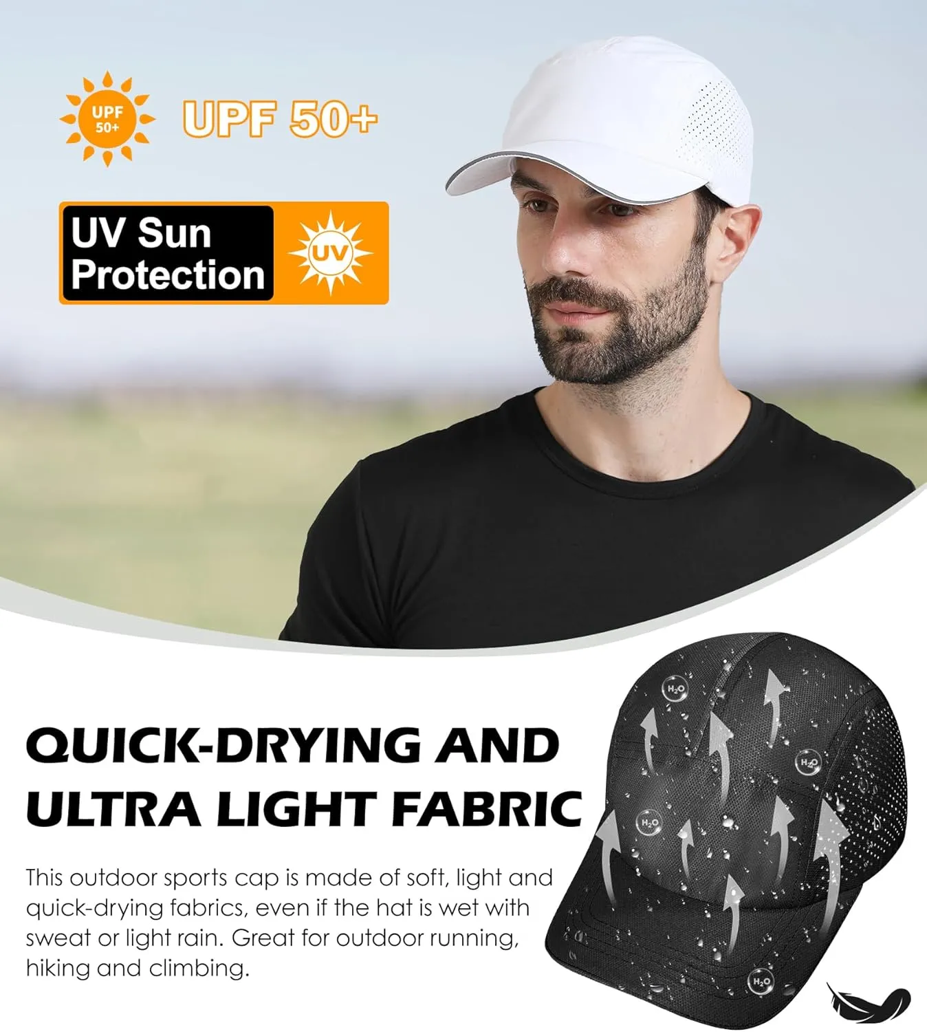 Cooling Breathable Mesh Sports Cap Lightweight Quick Dry Run Hat with Reflective Trim for Men Women Outdoor UPF 50  Sun Hats