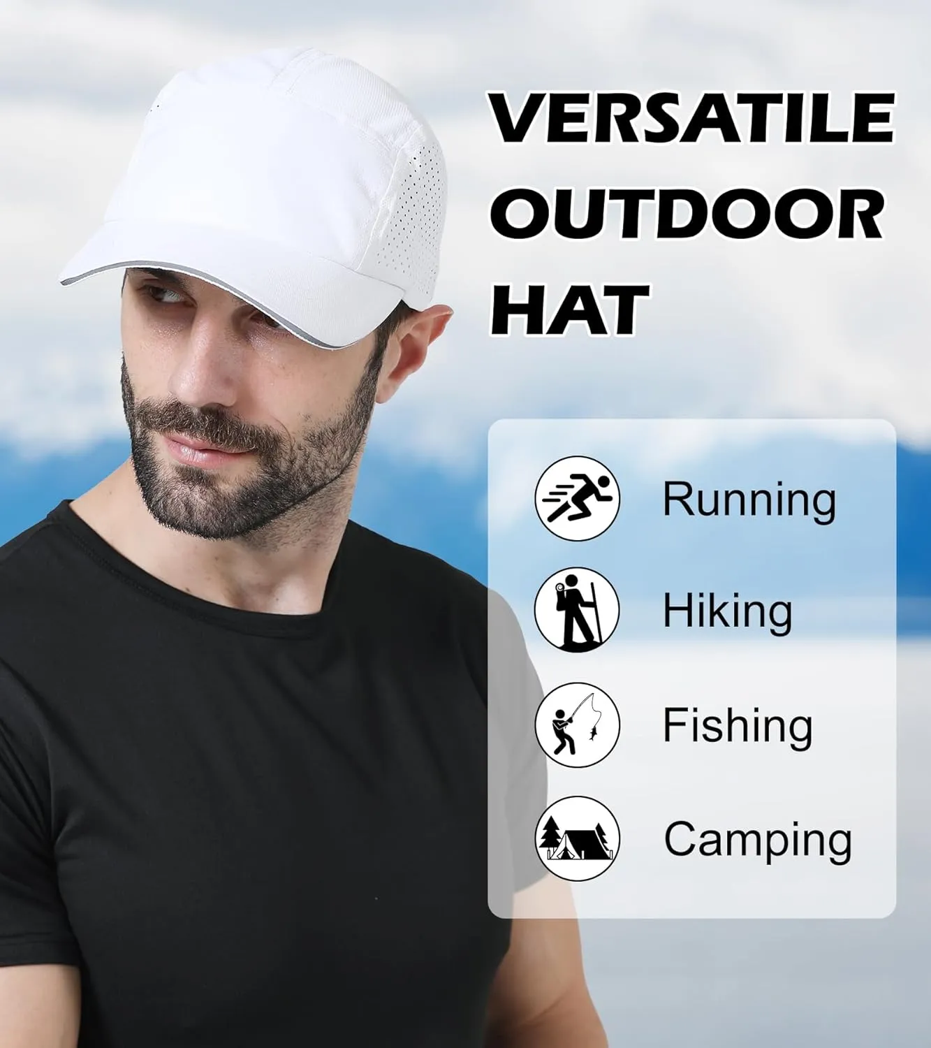 Cooling Breathable Mesh Sports Cap Lightweight Quick Dry Run Hat with Reflective Trim for Men Women Outdoor UPF 50  Sun Hats