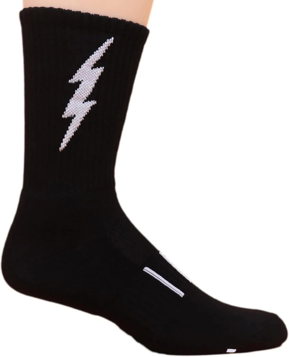 Crew Black and White Lightning Electric Insane Bolt Fitness Socks