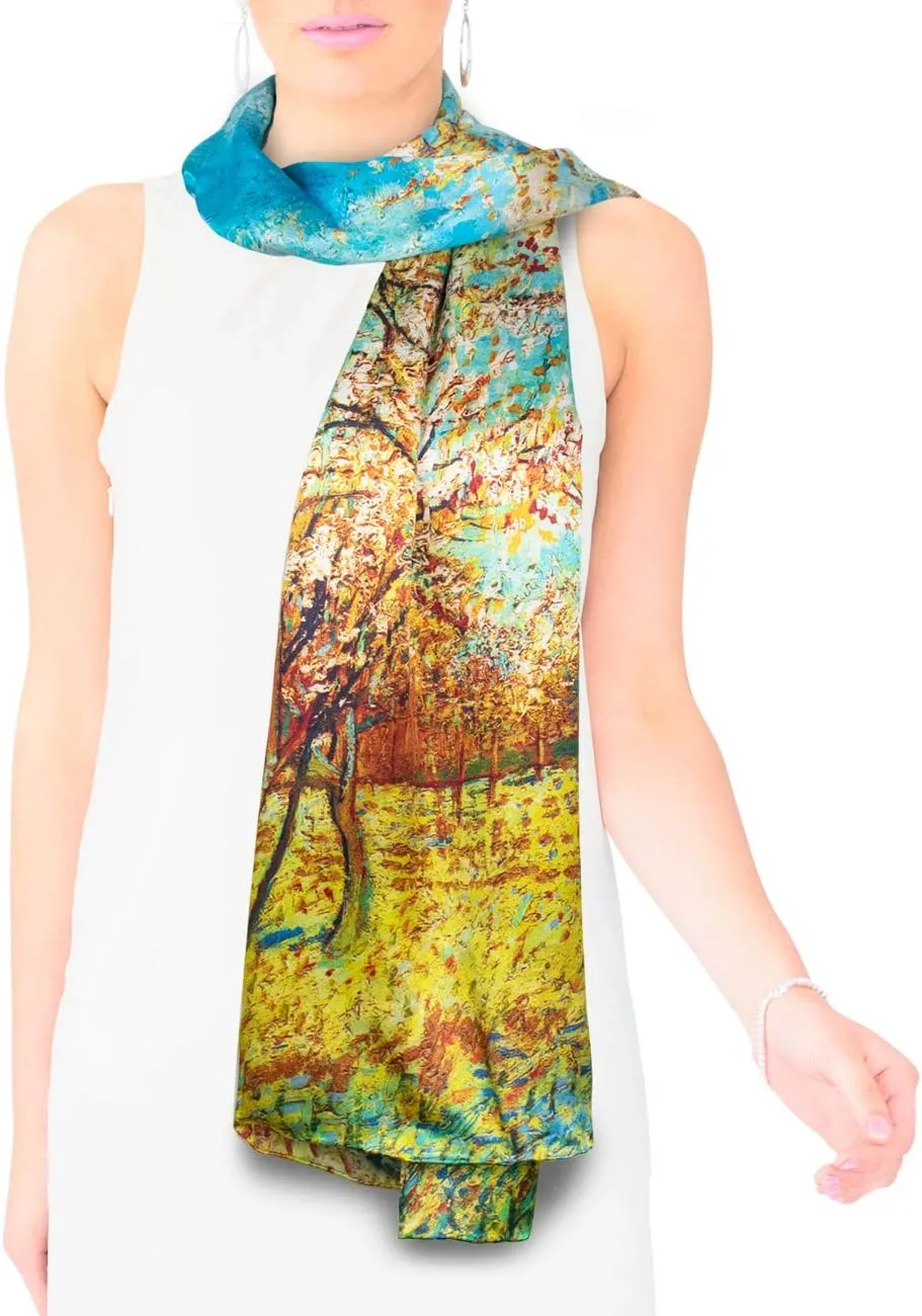 Dahlia Women's 100% Luxury Long Silk Scarf - Van Gogh's Art Collection