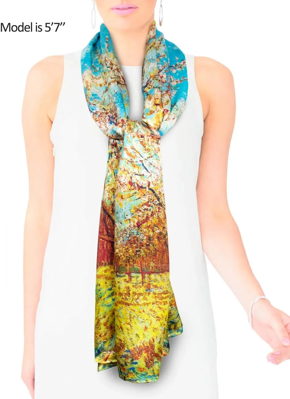 Dahlia Women's 100% Luxury Long Silk Scarf - Van Gogh's Art Collection