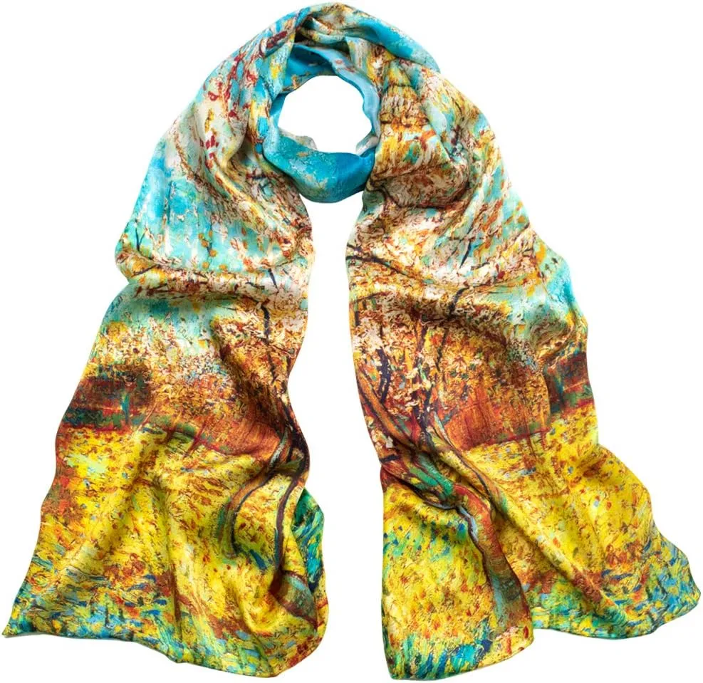 Dahlia Women's 100% Luxury Long Silk Scarf - Van Gogh's Art Collection