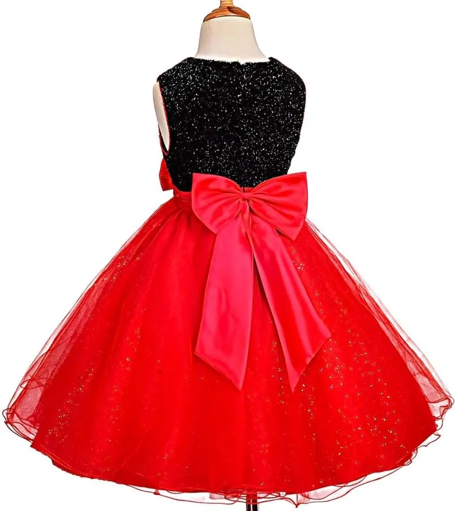 Dressy Daisy Girls Shimmery Special Occasion Dresses Wedding Flower Girl Pageant Gown Party Dress, Black Red