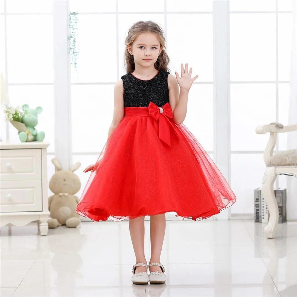 Dressy Daisy Girls Shimmery Special Occasion Dresses Wedding Flower Girl Pageant Gown Party Dress, Black Red