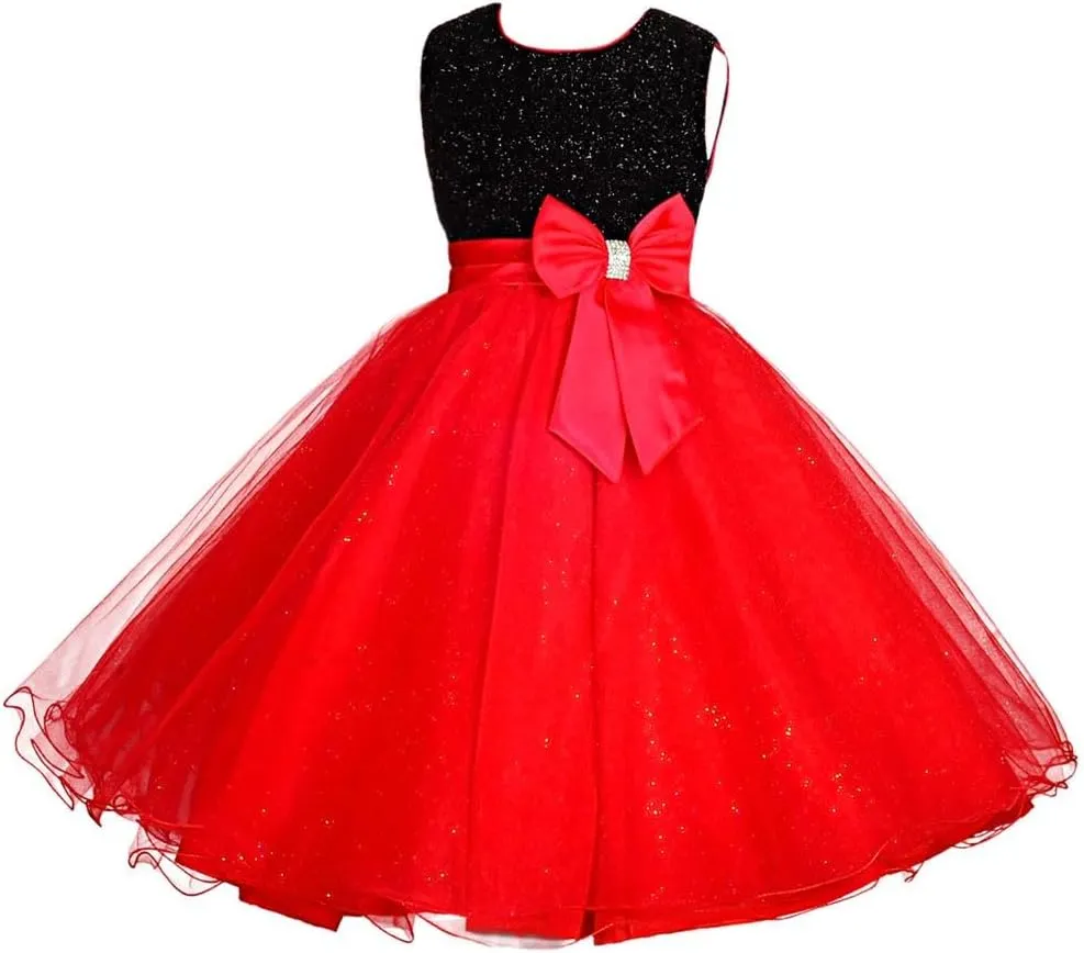 Dressy Daisy Girls Shimmery Special Occasion Dresses Wedding Flower Girl Pageant Gown Party Dress, Black Red