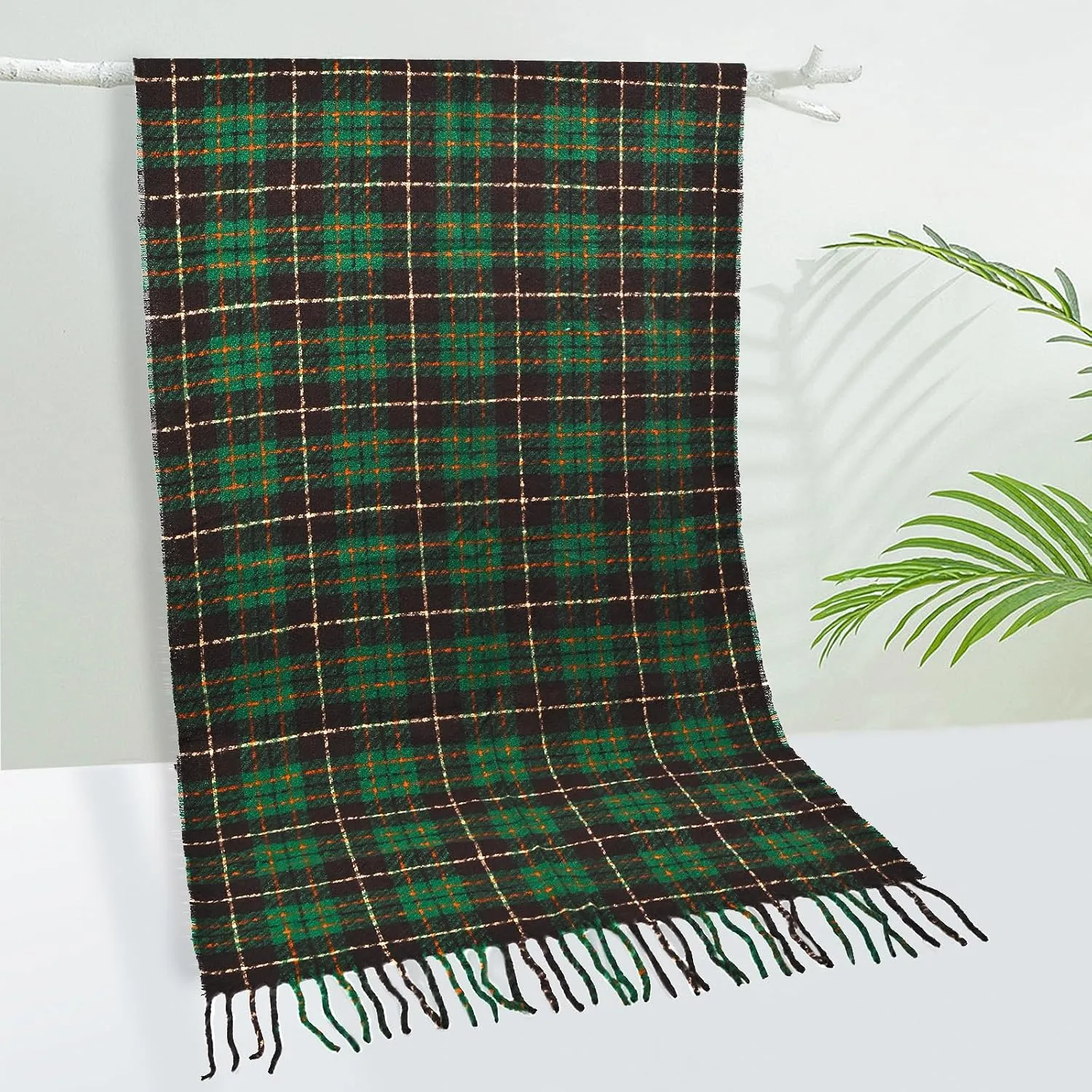 FINIZO Winter Scarf for Women Cashmere Feel Scarfs Large Tassel Plaid Scarf Blanket Wrap Shawl Ladies Gifts