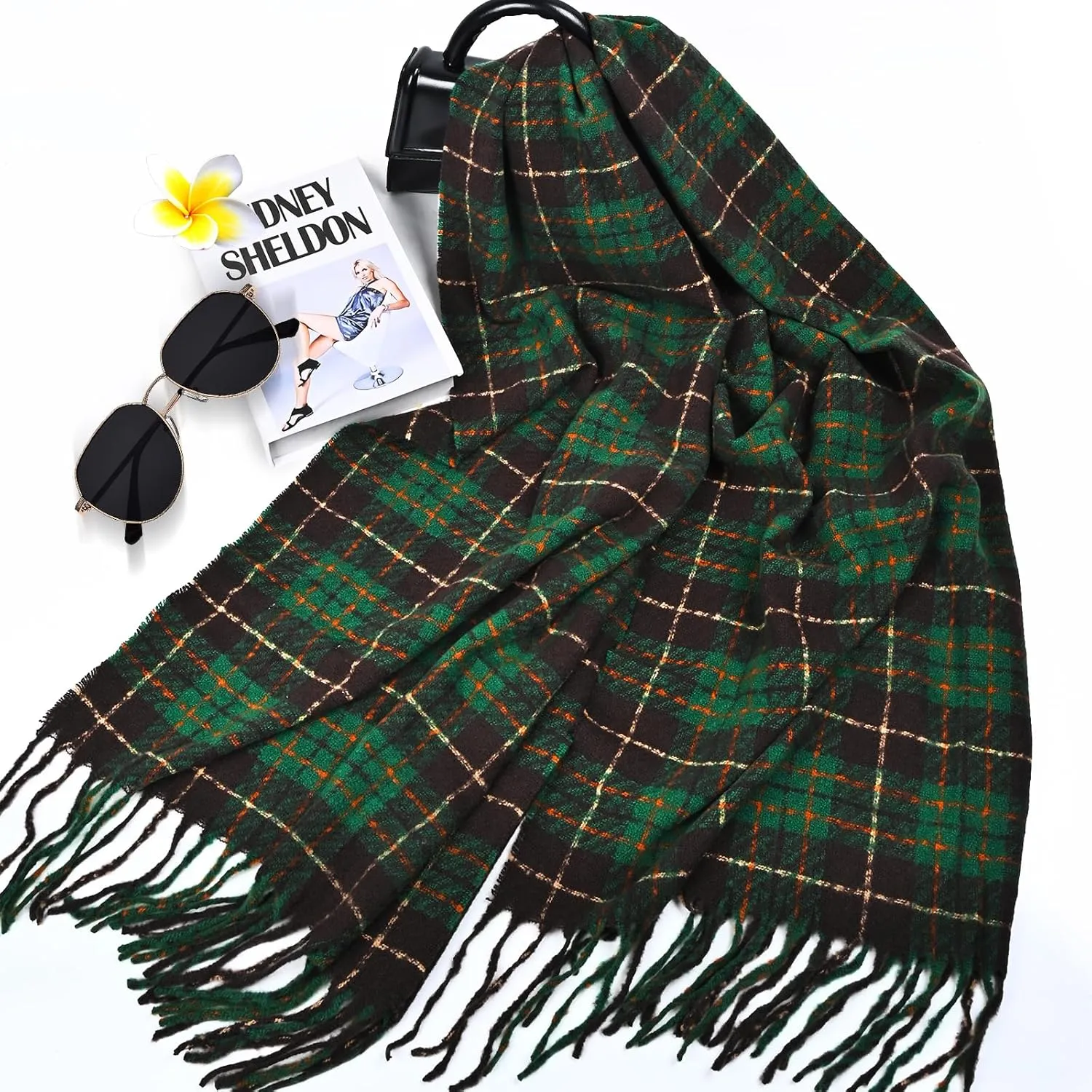 FINIZO Winter Scarf for Women Cashmere Feel Scarfs Large Tassel Plaid Scarf Blanket Wrap Shawl Ladies Gifts