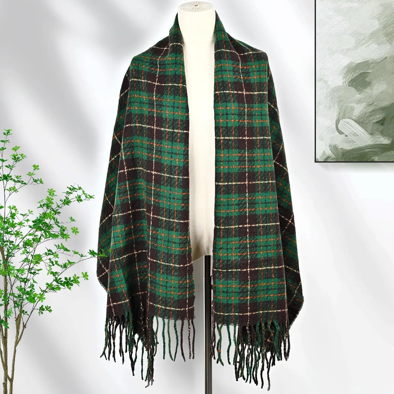 FINIZO Winter Scarf for Women Cashmere Feel Scarfs Large Tassel Plaid Scarf Blanket Wrap Shawl Ladies Gifts