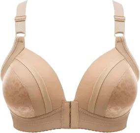 Front Close Lace Bra for Women, Push Up Wirefree Bra Sexy Lace Bra with Deep V Neck Seamless Comfort Brassiere