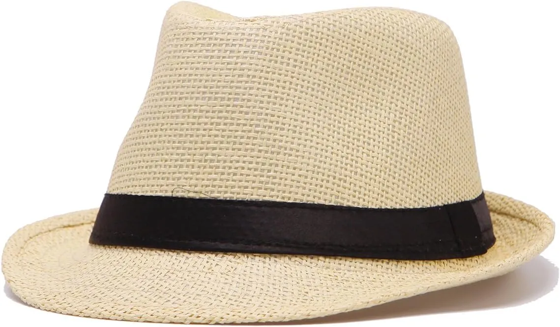 LADYBRO Straw Fedora Hats for Men Summer Short Brim Trilby Sunhat for Travel (Pack of 3)