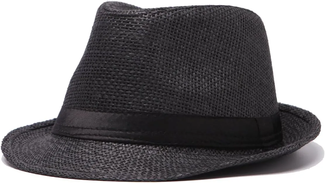 LADYBRO Straw Fedora Hats for Men Summer Short Brim Trilby Sunhat for Travel (Pack of 3)
