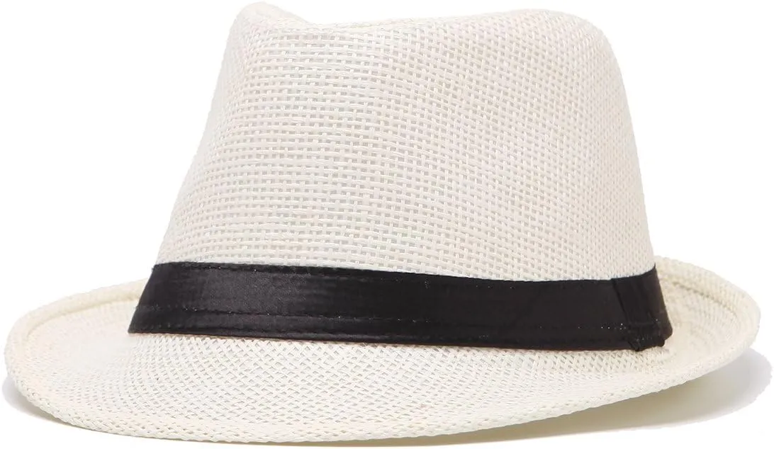 LADYBRO Straw Fedora Hats for Men Summer Short Brim Trilby Sunhat for Travel (Pack of 3)