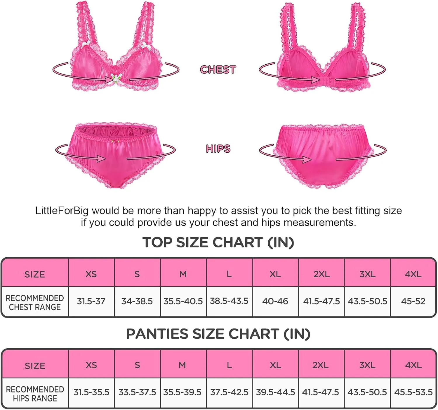 Littleforbig Unisex Nightwear Strap Sissy Lacy Frill Adjustable Satin Bralette Panties Set