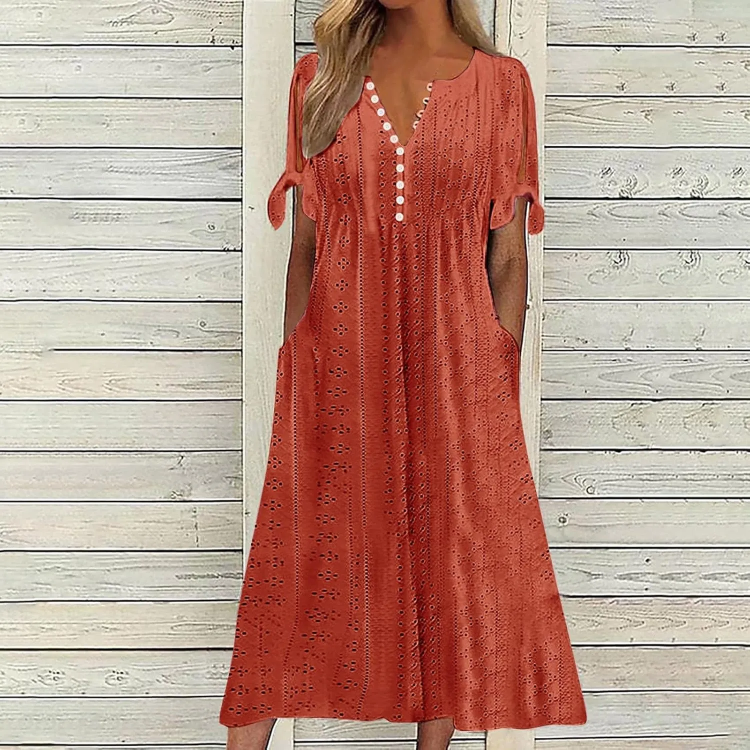 Maxi Long Dresses for Women Eyelet Tshirts Dress Short Sleeve Casual 2025 Trendy Summer Beach Vacation Sundress