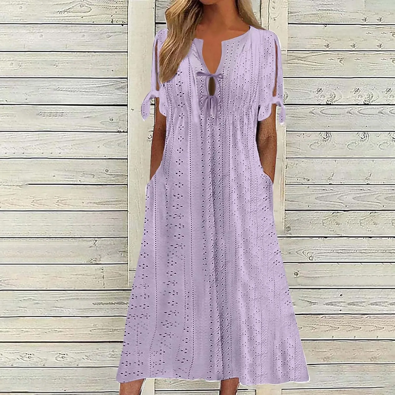 Maxi Long Dresses for Women Eyelet Tshirts Dress Short Sleeve Casual 2025 Trendy Summer Beach Vacation Sundress