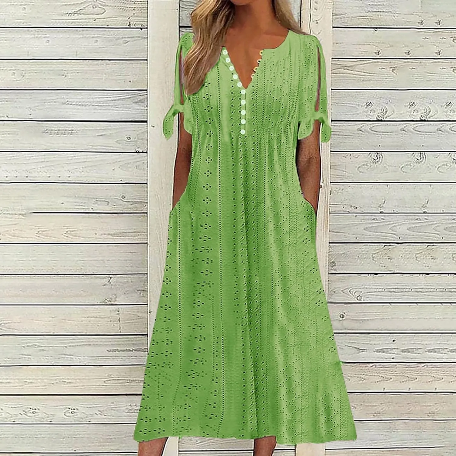 Maxi Long Dresses for Women Eyelet Tshirts Dress Short Sleeve Casual 2025 Trendy Summer Beach Vacation Sundress