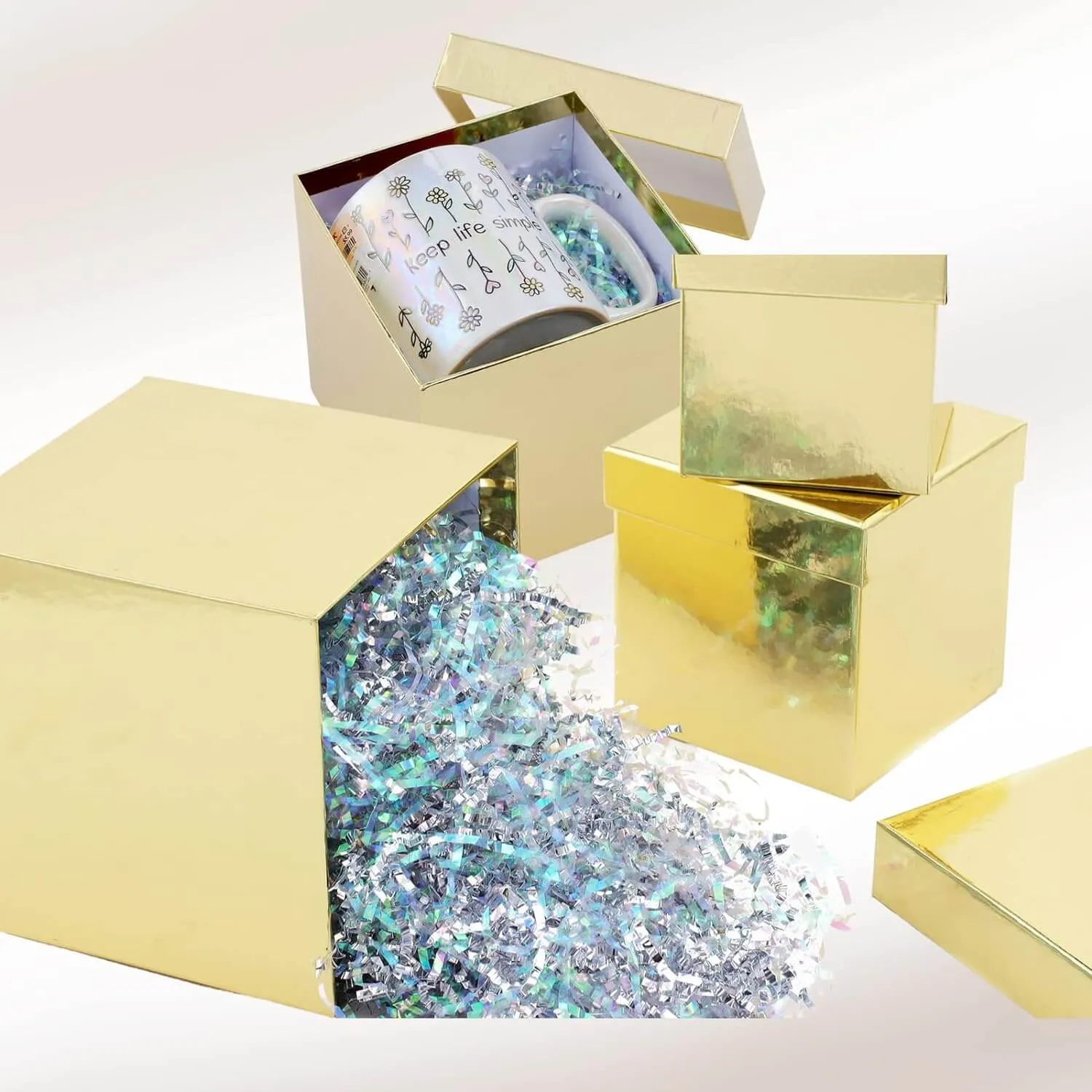 Metallic Gold Christmas Nesting Gift Box, Set of 5