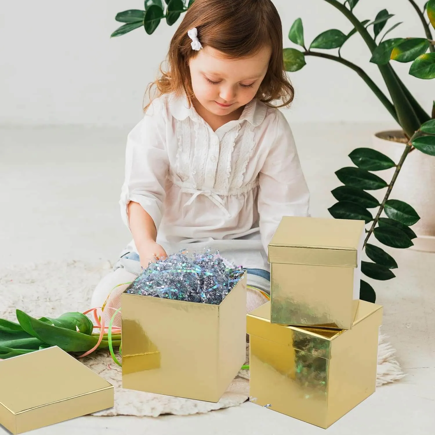 Metallic Gold Christmas Nesting Gift Box, Set of 5