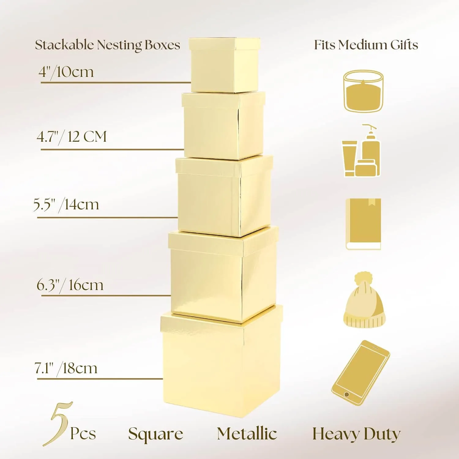 Metallic Gold Christmas Nesting Gift Box, Set of 5