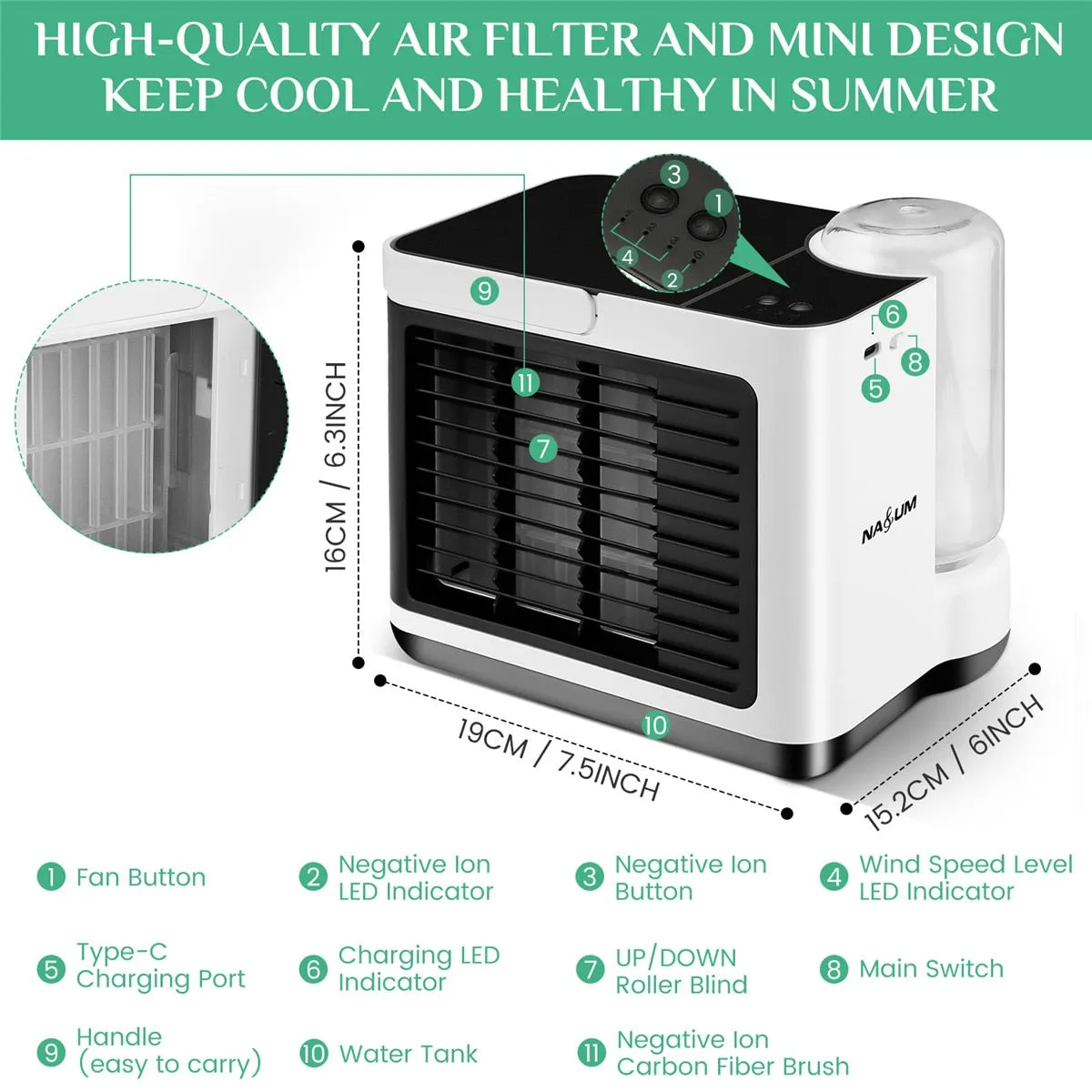 Portable Mini Air Conditioner Fan with Purifier and Humidifier