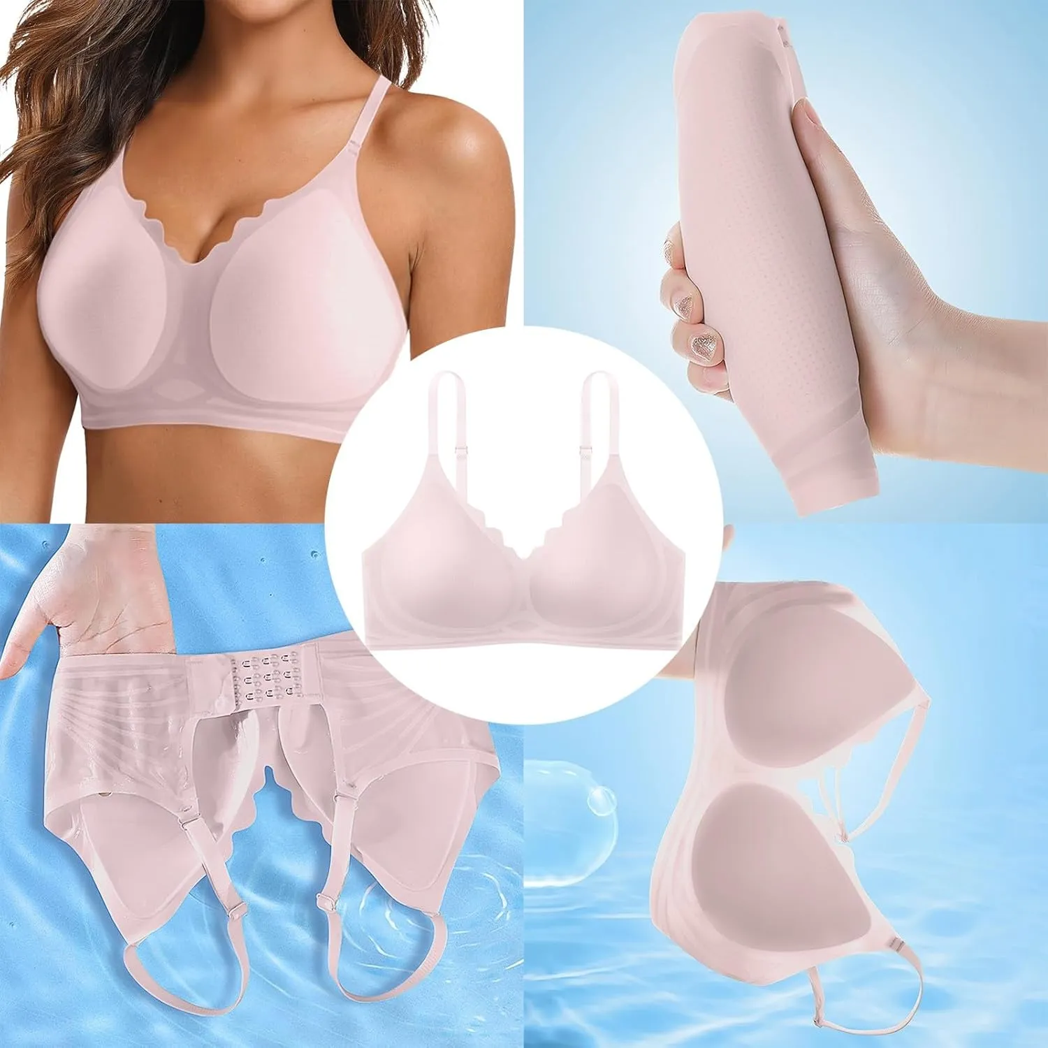 Push Up Bras for Women No Underwire V Neck Scalloped Wireless Bra with Soft Support Comfort Seamless Bralettes