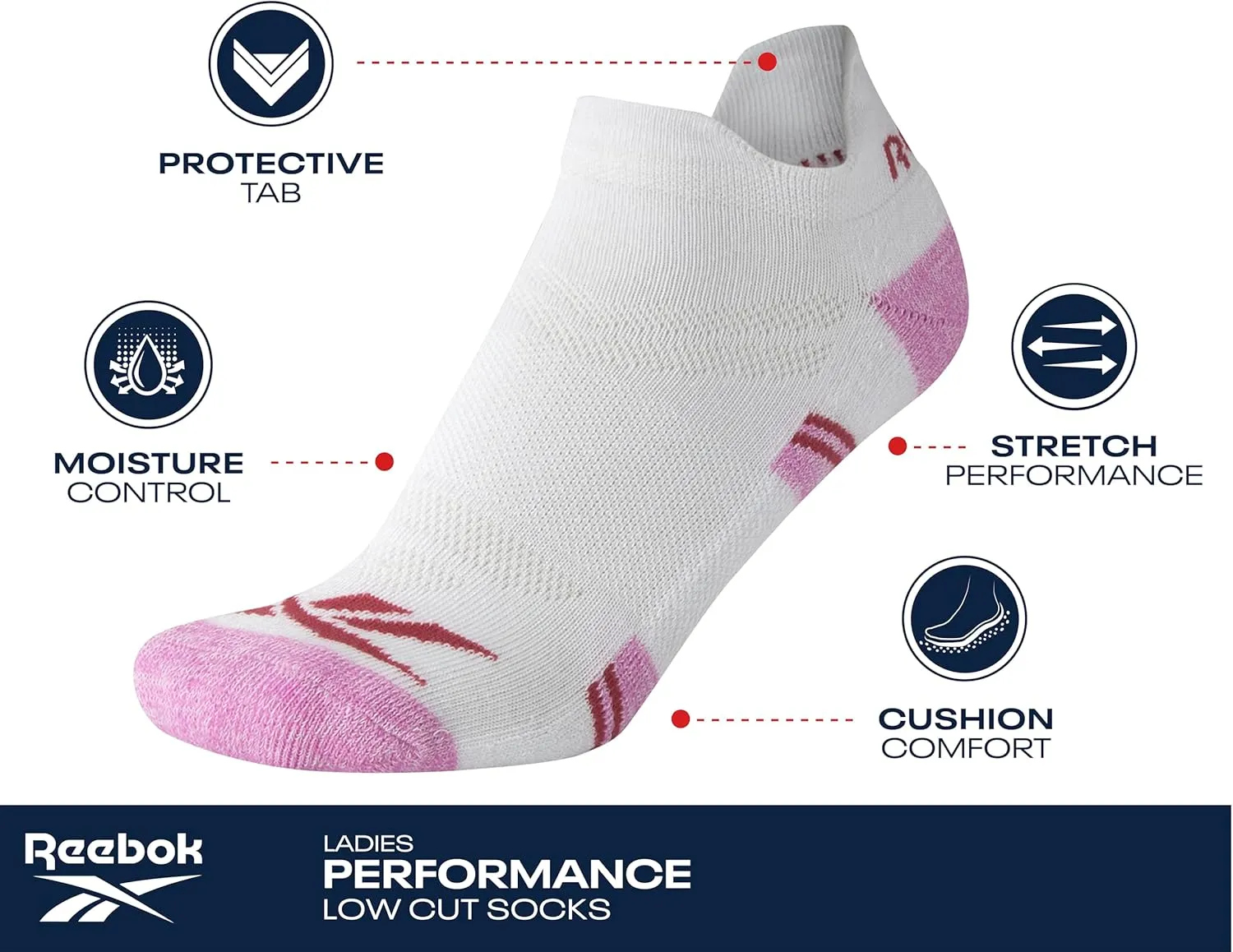Reebok Women's No Show Athletic Breathable Low Cut Cushioned Socks (12 Pack)