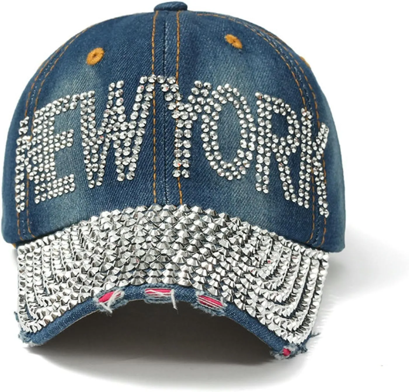 Rhinestone Bling New York Hat for Women, Dazzling Shimmery Baseball Cap, Fashionable Night Club Party Denim Hat