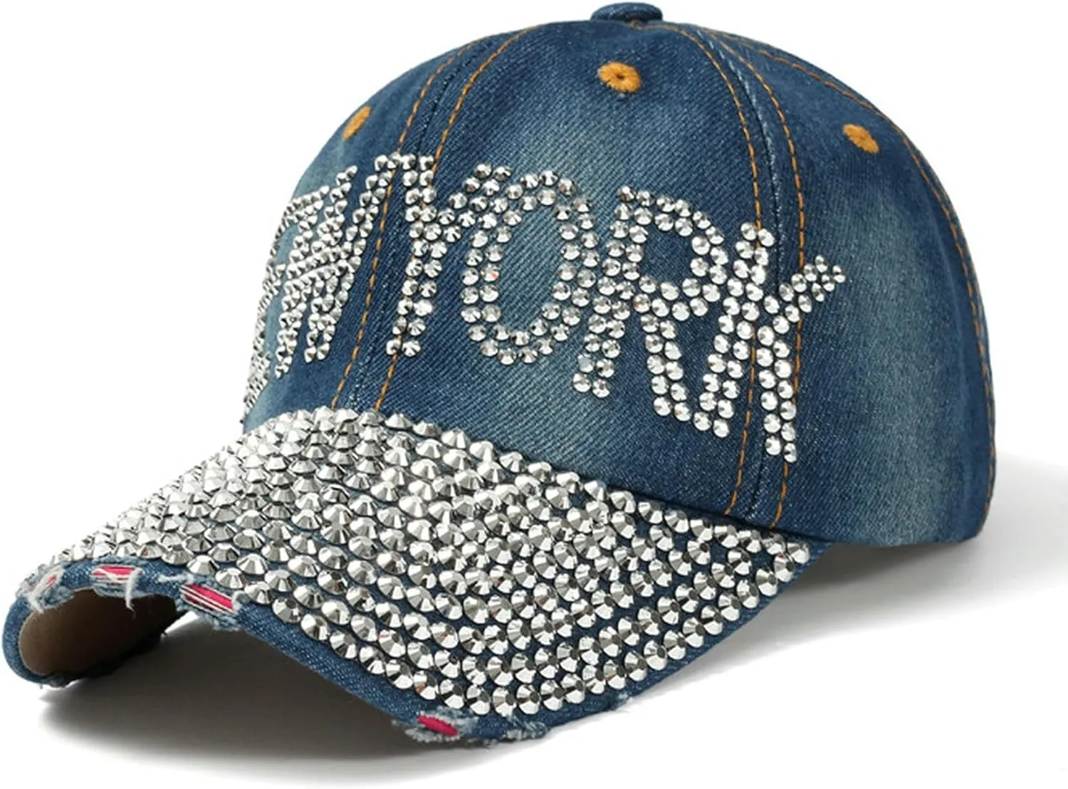 Rhinestone Bling New York Hat for Women, Dazzling Shimmery Baseball Cap, Fashionable Night Club Party Denim Hat