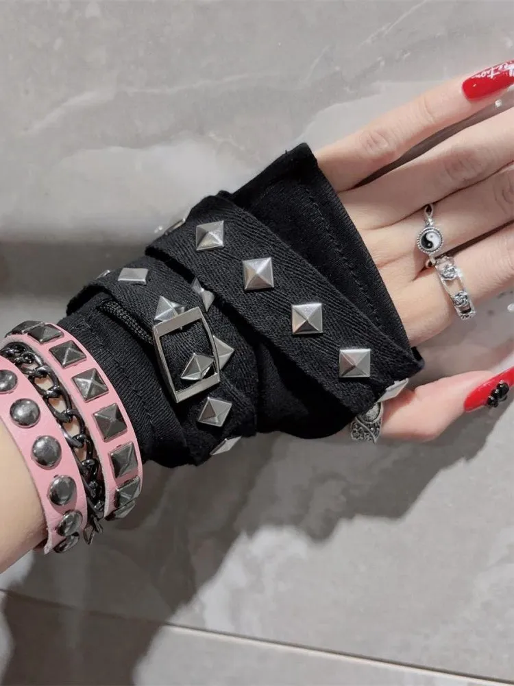 Studs Black Punk Techwear Glovers